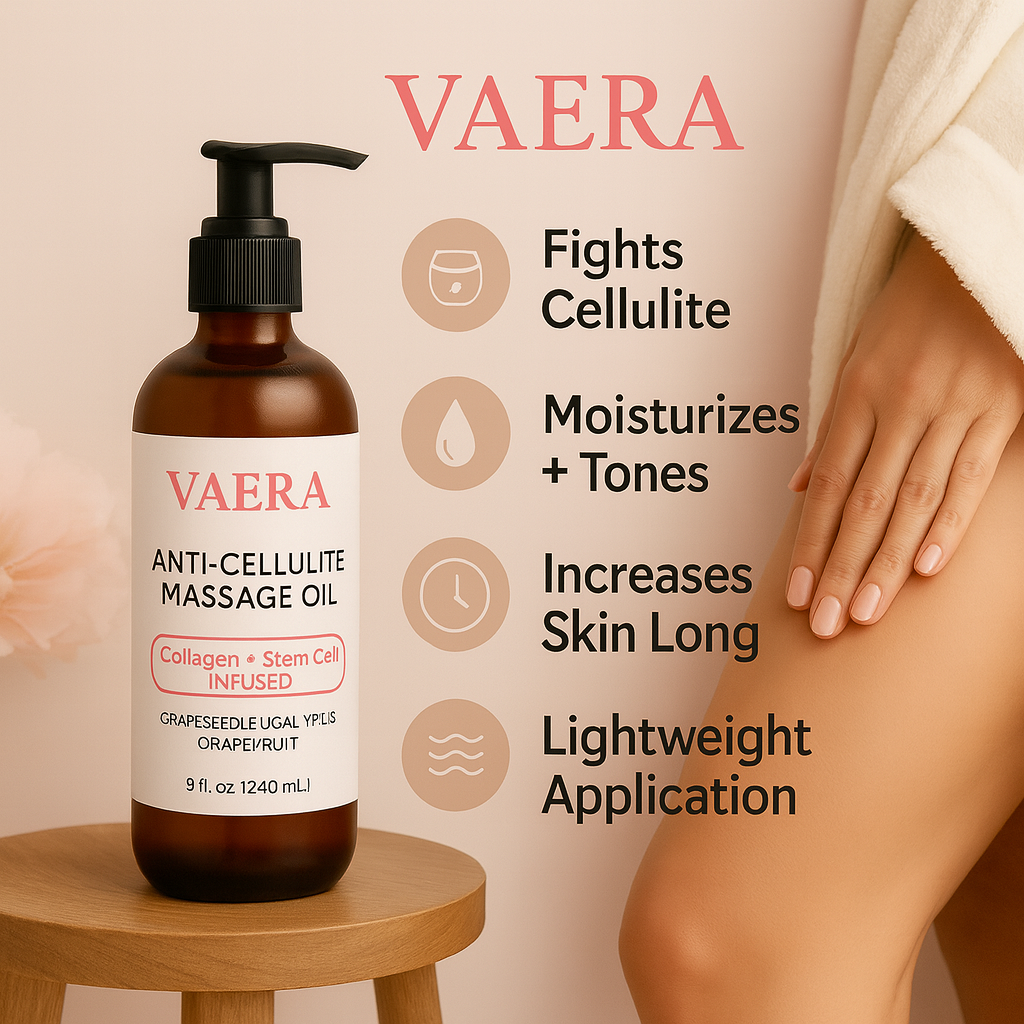 Vaera Anti-Cellulite Massage Oil: Smooth Skin, Firming, Hydrating, Natural Ingredients 8oz